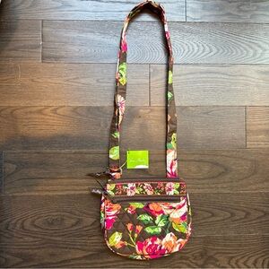 Vera Bradley Brown Floral Quilted Crossbody with Pink and Green Accents